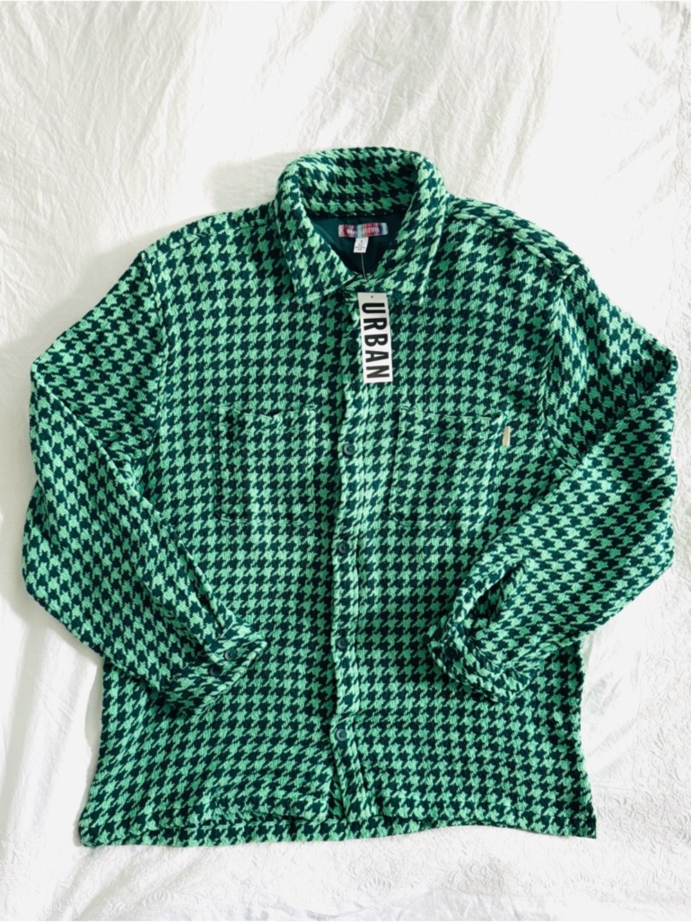 NWT Urban Outfitters Green and Black Houndstooth Shirt Jacket